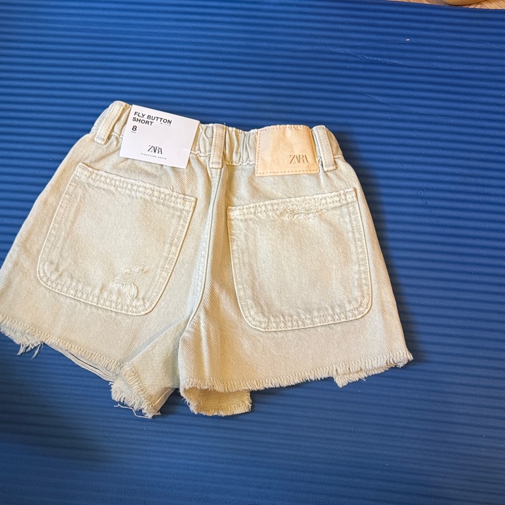 Zara Cream High-Rise Frayed Hem Denim Shorts